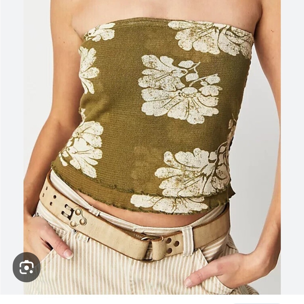 Free People Olive Green Floral Strapless Tube Top